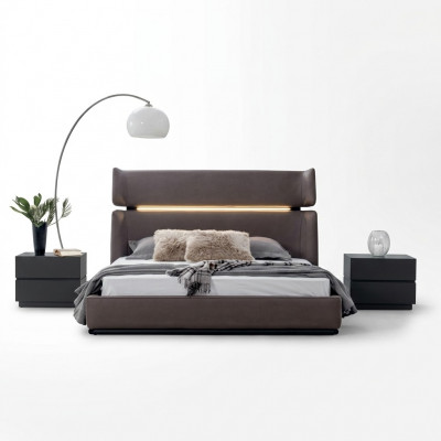 Luxus Schlofzëmmer Set mat Bett an 2x Nuetsdëscher Modernen Design Set