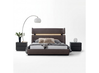 Luxus Schlofzëmmer Set mat Bett an 2x Nuetsdëscher Modernen Design Set