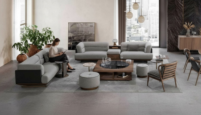 Luxus Wunnzëmmer Set Sofa mat Fotell Modernen Design Sofagarnitur 6tlg