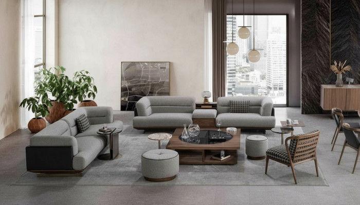 Luxus Wunnzëmmer Set Sofa mat Fotell Modernen Design Sofagarnitur 6tlg