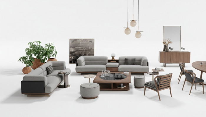 Luxus Wunnzëmmer Set Sofa mat Fotell Modernen Design Sofagarnitur 6tlg