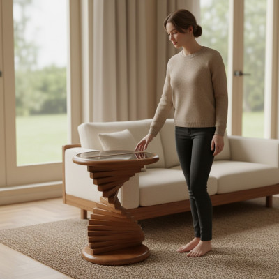 Schéinen Beistalltisch Wohnzimmer Modernt Design Holz Trapentisch