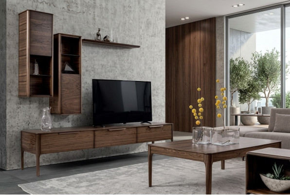 Wunnzëmmer Set Schiefwand Regal mat TV Stand Modernen Designen Wunnwand