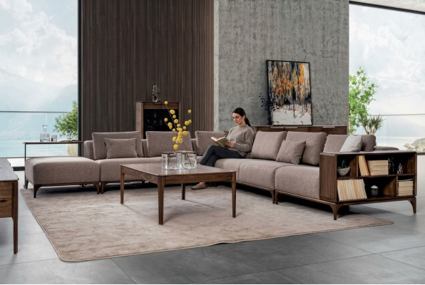 Luxus 2-Teile Wunnzëmmer Set Eckcanapé L-Form mat Dësch Modernen Design