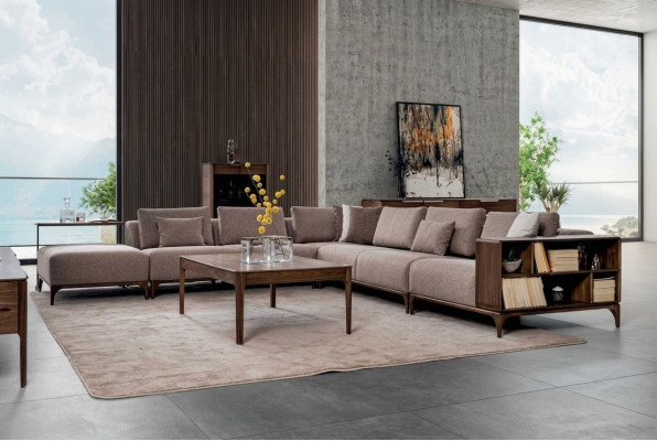 Luxus 2-Teile Wunnzëmmer Set Eckcanapé L-Form mat Dësch Modernen Design