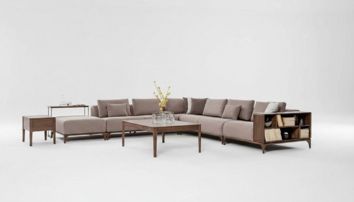 Luxus 2-Teile Wunnzëmmer Set Eckcanapé L-Form mat Dësch Modernen Design