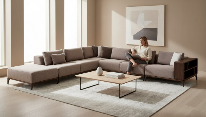 Wunnzëmmer Ecksofa L-Form Holz Modernen Luxus Design Eckgarnitur Eckcouch