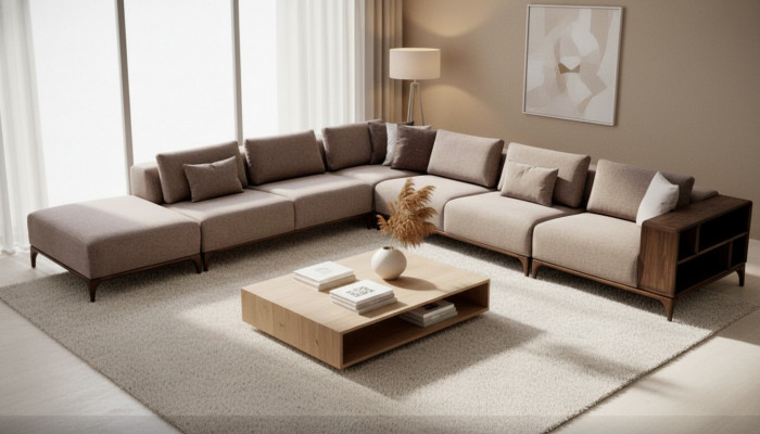 Wunnzëmmer Ecksofa L-Form Holz Modernen Luxus Design Eckgarnitur Eckcouch