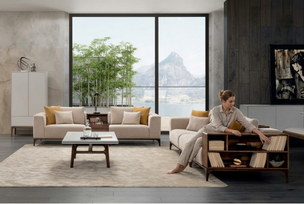 Luxus 4-Deel Wunnzëmmer Set Sofa 3+2+1 Plazen mat Kaffisdësch am Moderne Design