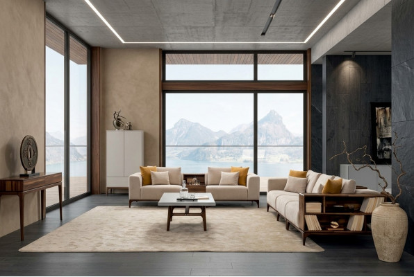 Luxus 4-Deel Wunnzëmmer Set Sofa 3+2+1 Plazen mat Kaffisdësch am Moderne Design