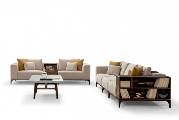 Luxus 4-Deel Wunnzëmmer Set Sofa 3+2+1 Plazen mat Kaffisdësch am Moderne Design