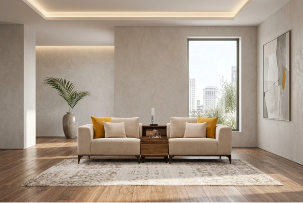 Luxus Wunnzëmmer Sofa Modernen Design Holz mat Textilien Zweisëtzer