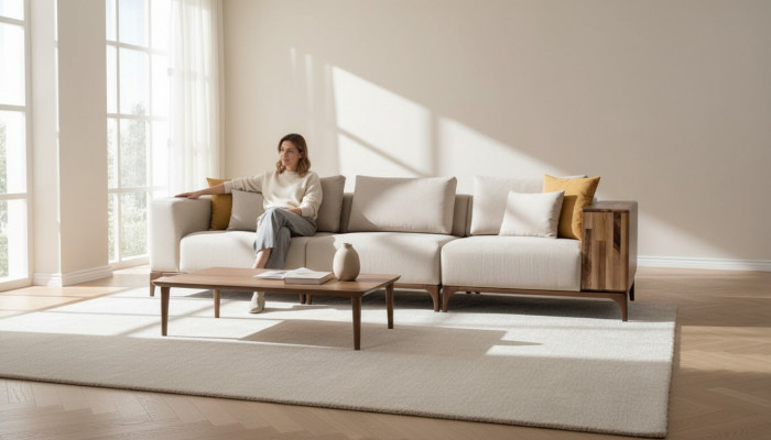 Luxus Wunnzëmmer Sofa Modernen Design Holz mat Textilien Dräsëtzer