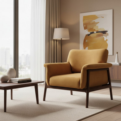 Seessel Fir Wunnzëmmer Luxus Modernen Design Holz mat Textil Lounge Club