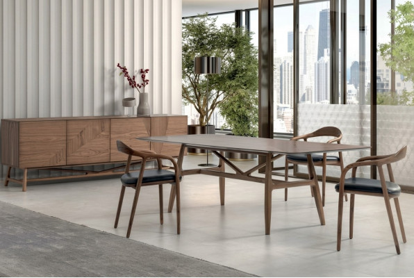 Moderne 6-Stéck Iesszëmmer Set Dësch 4x Still mat Anrichte Iessgarnitur Grupp