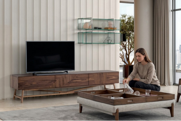 Wunnzëmmer TV-Stänner mat 2x Wandregal Luxus Design Sideboard Wunnwand
