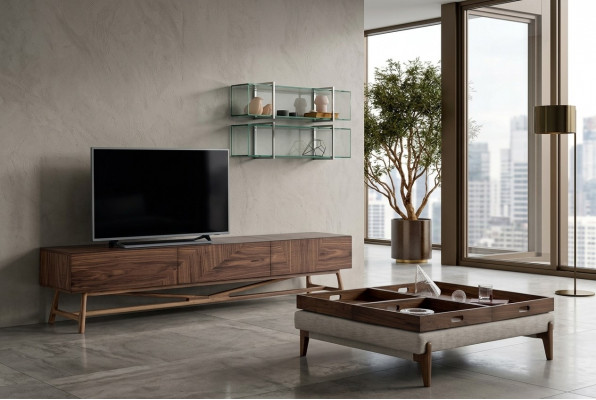 Wunnzëmmer TV-Stänner mat 2x Wandregal Luxus Design Sideboard Wunnwand