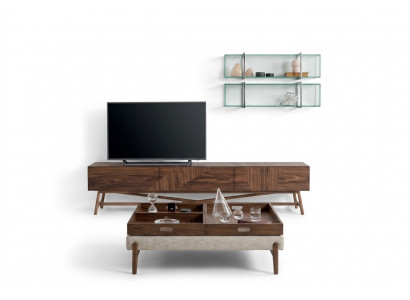 Wunnzëmmer TV-Stänner mat 2x Wandregal Luxus Design Sideboard Wunnwand