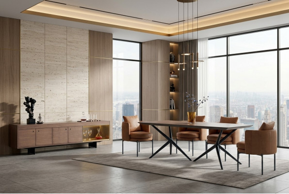 Iesszëmmer Modernen Set Dësch 4x Stull Kommode Luxus Designer Set