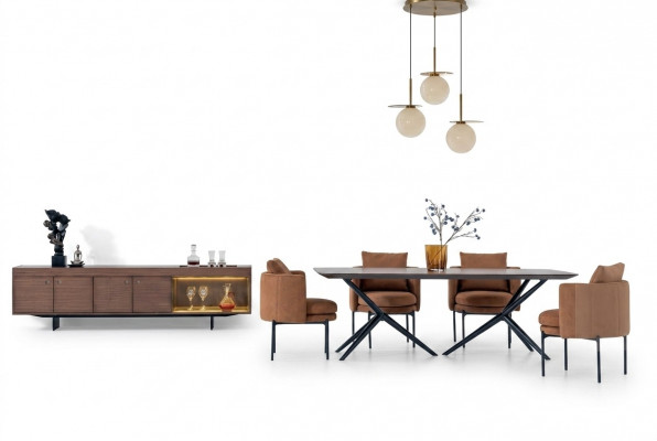 Iesszëmmer Modernen Set Dësch 4x Stull Kommode Luxus Designer Set