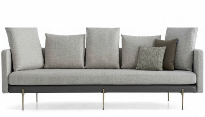 Modern 4-Sëtzer Sofa a groer Faarf fir d'Wunnzëmmer Polstere Stoff Dräisëtzer Canapé.