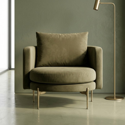Fautteuil fir Wunnzëmmer modernen Design Holz mat Textil Rond Lounge Club