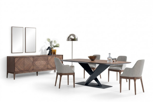 Luxus Set Fir Iesszëmmer 5tlg Dësch 4x Still mat Anrichte Dëscher Holz