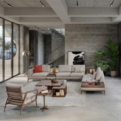 Wunnzëmmer Eckcouch L-Form Holz Eckgarnitur Sofa Couchen Luxus Miwwelen