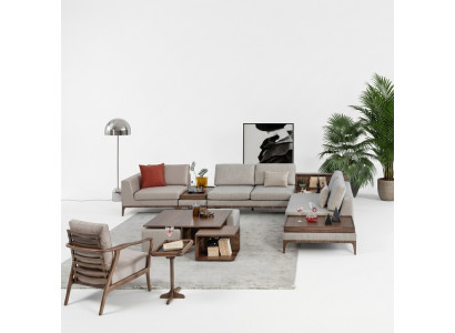 Wunnzëmmer Eckcouch L-Form Holz Eckgarnitur Sofa Couchen Luxus Miwwelen