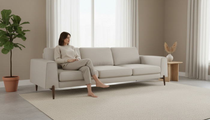 Luxus Sofa a grénger Faarf fir d'Wunnzëmmer Polster Textil Dräisëtzer Couch Couchen