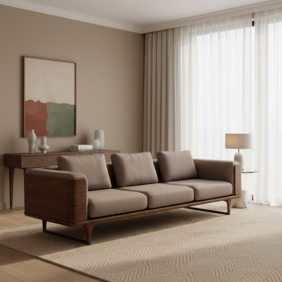 Luxus Wunnzëmmer Canapé Modernen Design Holz mat Textilien 270cm Grouss Canapéen
