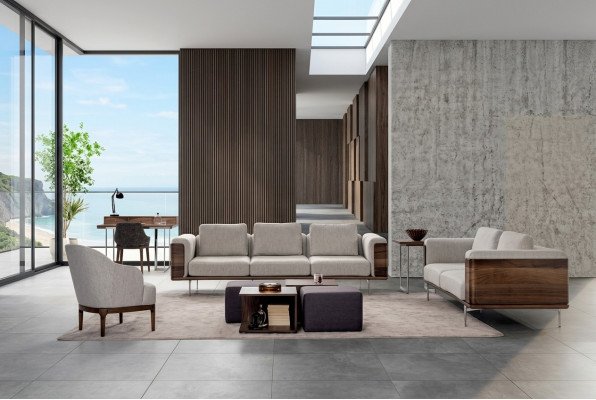 Wunnzëmmer Set Luxus Modernen Design 2x Sofas mat Fauteuil Sofagarnitur