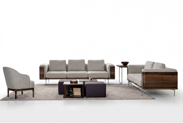 Wunnzëmmer Set Luxus Modernen Design 2x Sofas mat Fauteuil Sofagarnitur