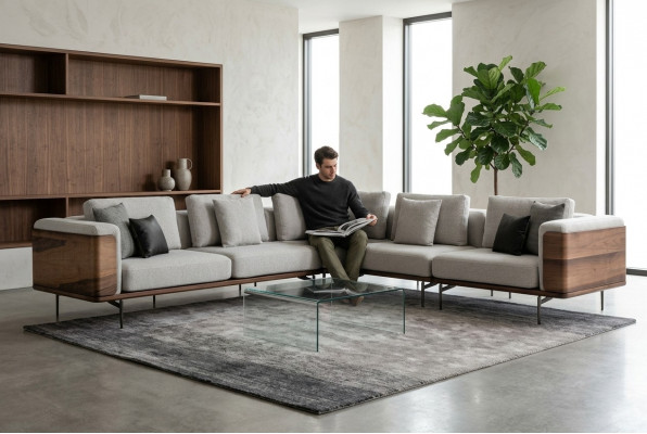 Wunnenzëmmer Eckcanapé L-Form Holz Modern mat Luxus Design Eckgarnitur