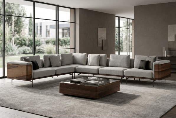 Wunnenzëmmer Eckcanapé L-Form Holz Modern mat Luxus Design Eckgarnitur