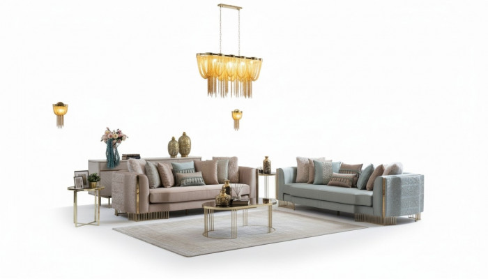 Stilvoll Sofagarnitur 2x Sofas Klassesch Design Miwwelen mat Armleeën 4+3