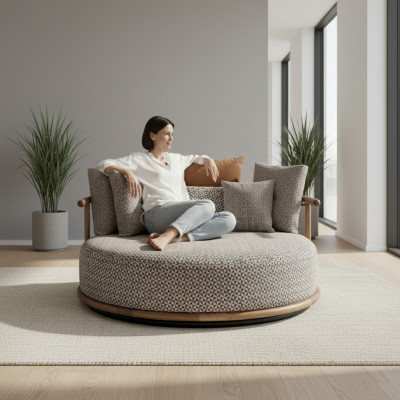 Design Sofa fir Wunnzëmmer Modern mat Luxus Miwwelen Sëtzkëssen Ronnsofa