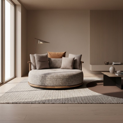 Design Sofa fir Wunnzëmmer Modern mat Luxus Miwwelen Sëtzkëssen Ronnsofa