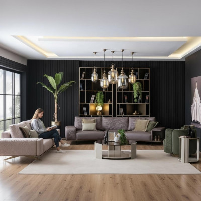 Luxus Sofaset Wunnzëmmer 3+3+1 Sëtz Stoffsofa Grouss Sofa Canapé Sets