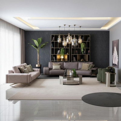 Luxus Sofaset Wunnzëmmer 3+3+1 Sëtz Stoffsofa Grouss Sofa Canapé Sets