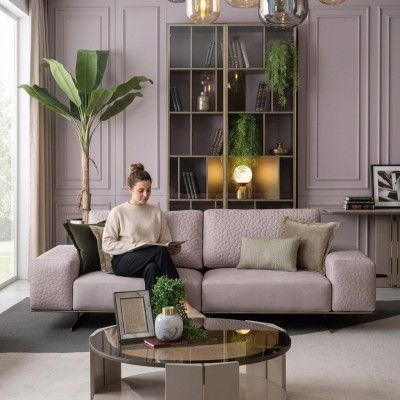 Dräi-Sëtzer Couchen Rosa Wunnzëmmer Sofa Couch 256cm Grouss Sofa XXL Stoff