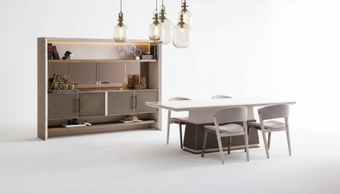 Luxus 6 Stéck Iesszëmmer Set Iessdësch 4x Still Kommode 6 Stéck modernen Designer Set