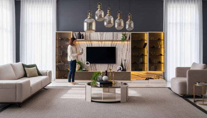 Elegant Wunnwand Wunnezëmmer Usaz Wand 388cm Luxus Wunnwänn Sideboard