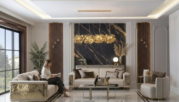 Luxus Sofagarnitur 4+3 Sëtzer Fauteuil Dësch Modernen 4tlg. Set Design