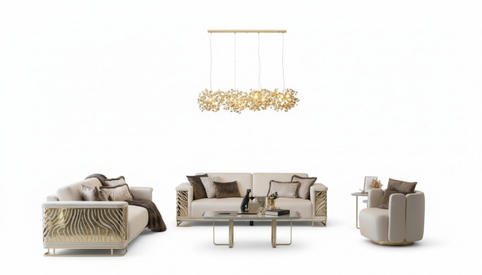 Luxus Sofagarnitur 4+3 Sëtzer Fauteuil Dësch Modernen 4tlg. Set Design