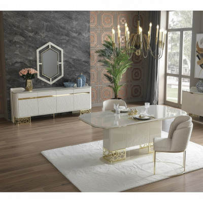 Modern Iesszëmmer Set Miwwelen Iessdësch 4x Stull Kommode Schlaffkommode 6tlg
