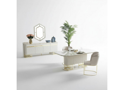 Modern Iesszëmmer Set Miwwelen Iessdësch 4x Stull Kommode Schlaffkommode 6tlg