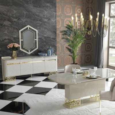 Luxus Iesszëmmer Set Iessdësch mat 4x Lehnstull Iessgrupp Iessgeschir Stillgrupp
