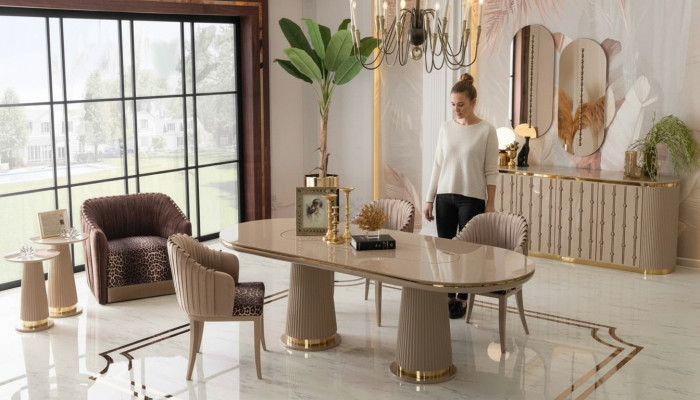 Luxus Iesszëmmer Set Iessgrupp Iessdësch 4x Still Sideboard mat 2x Spigel