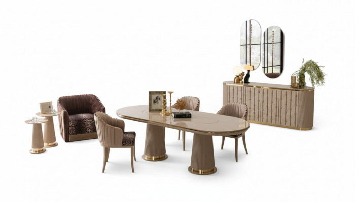 Luxus Iesszëmmer Set Iessgrupp Iessdësch 4x Still Sideboard mat 2x Spigel